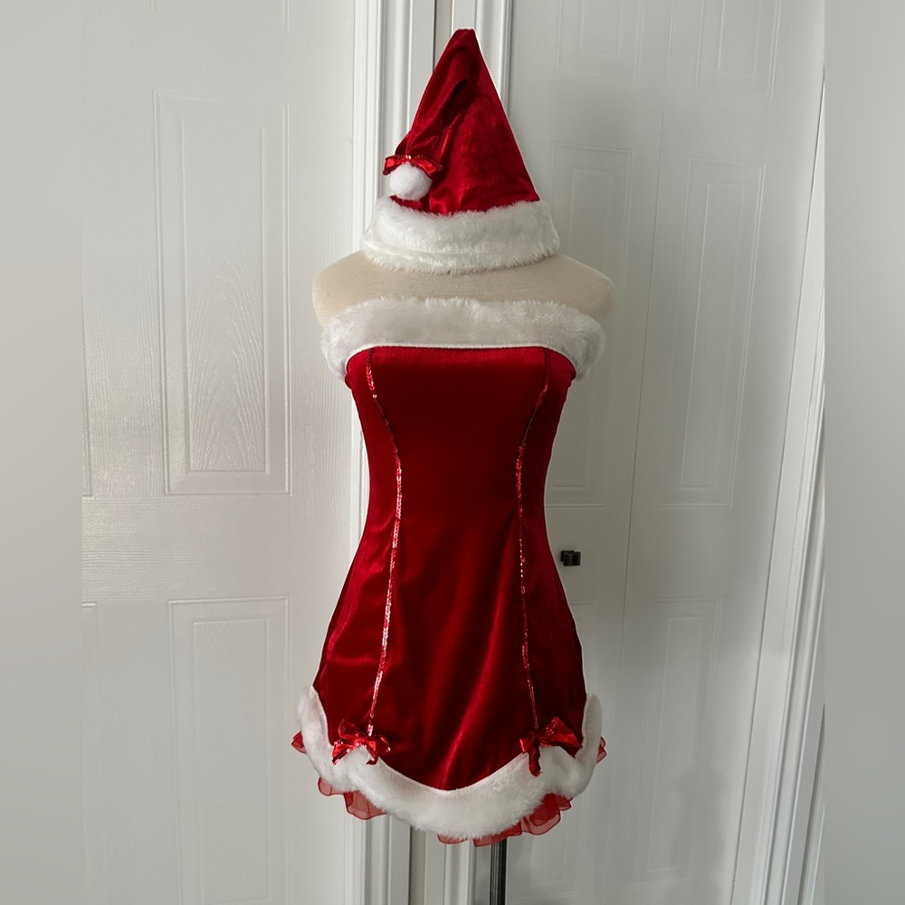 BNWOT Dreamgirl Strapless Fur Edged Santa Dress with Hat